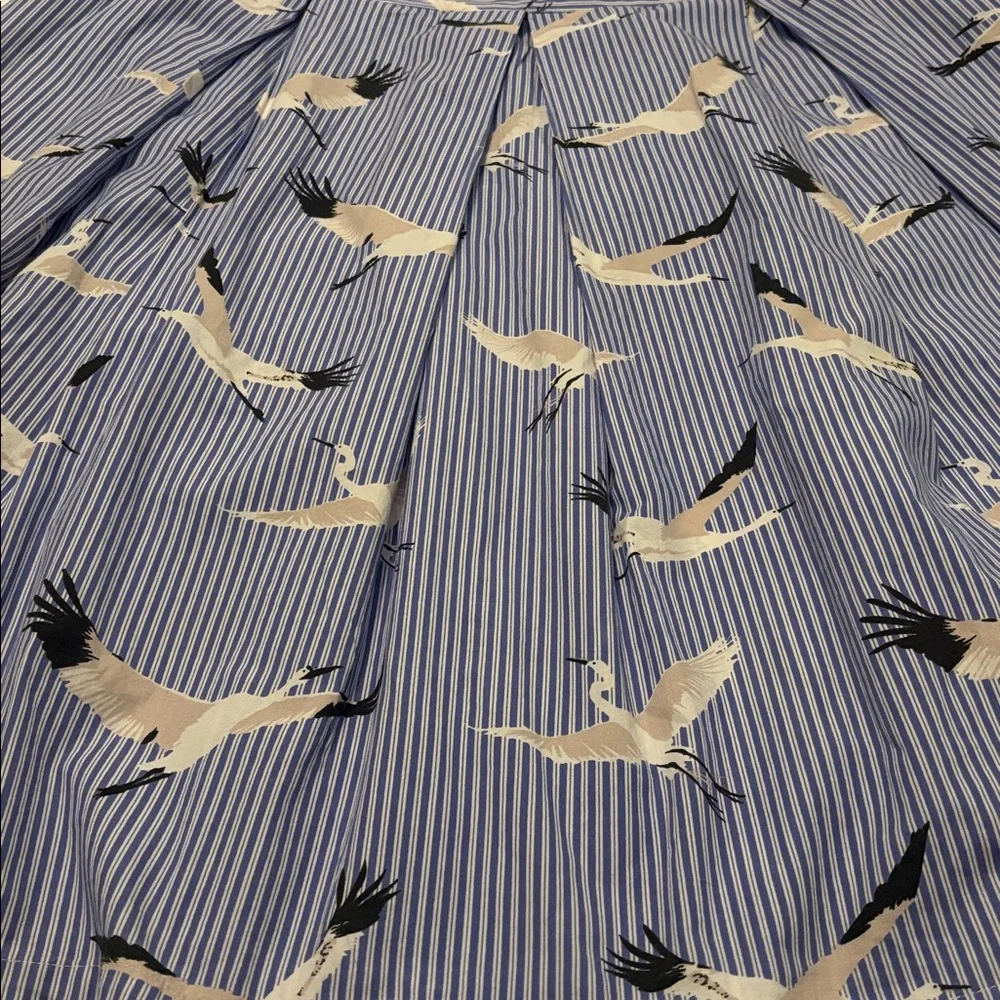 Who What Wear blue & white striped pleated midnskirt SZ 16 A-line w/crane bird - Picture 7 of 11